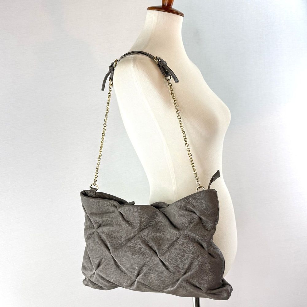 Kate Landry Gray Quilted Cow Leather Shoulder Bag